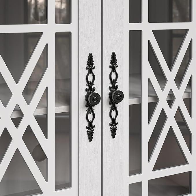 70" Vintage TV Stand with Carved Doors for TVs Up to 80" -Grayish-White