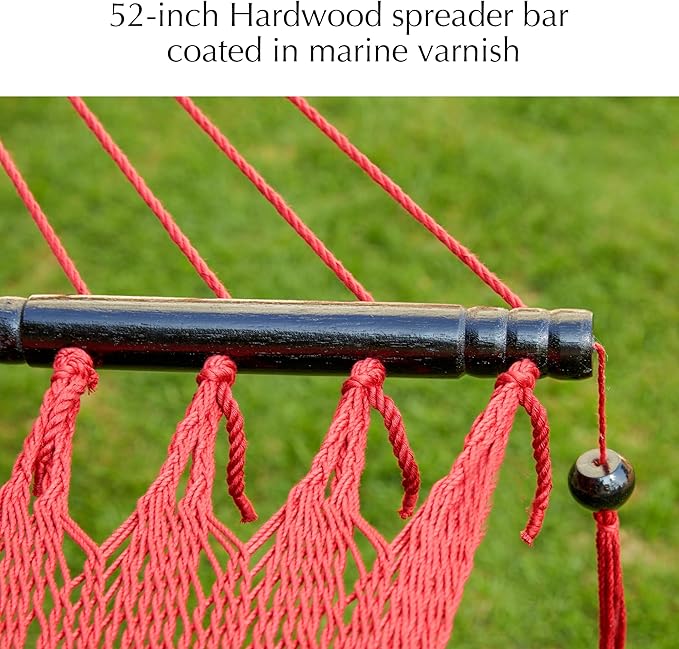 PNAEUT Soft-Spun Polyester Rope Double Hammocks with Stand for Outside, 2 Person Heavy Duty Steel Stand, Max 475 lbs Capacity (Ruby, with Stand)