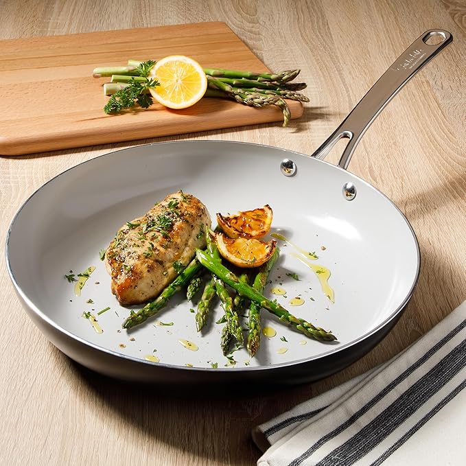 Sur La Table Kitchen Essentials Potluck Porch 12 Inch Deep Frying Pan Skillet Aluminum PFA Free Ceramic Cookware Chef's Pan, Omelet Pan - Induction - Black