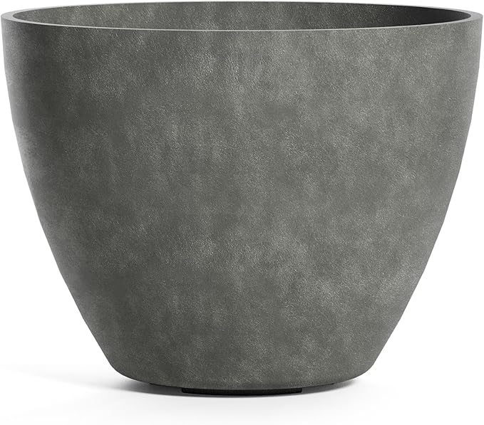 Lupo Tapered Planter – Grey Stone Finish – Fiberglass Indoor/Outdoor and Weather-Resistant Medium Planter (20" D x 15.4" H Exterior, 18.9" D x 14.8" H Interior)