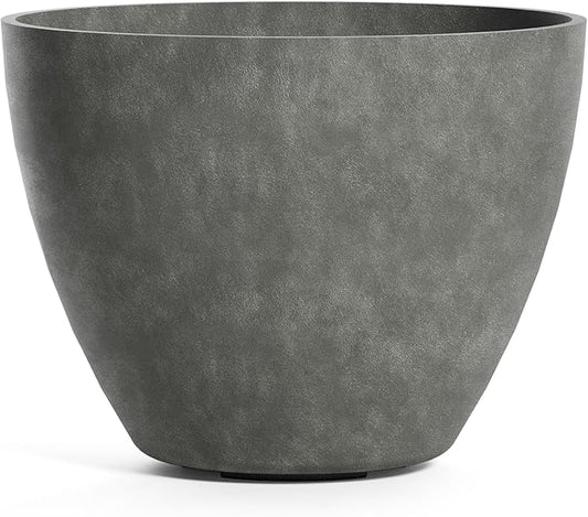 Lupo Tapered Planter – Grey Stone Finish – Fiberglass Indoor/Outdoor and Weather-Resistant Medium Planter (20" D x 15.4" H Exterior, 18.9" D x 14.8" H Interior)