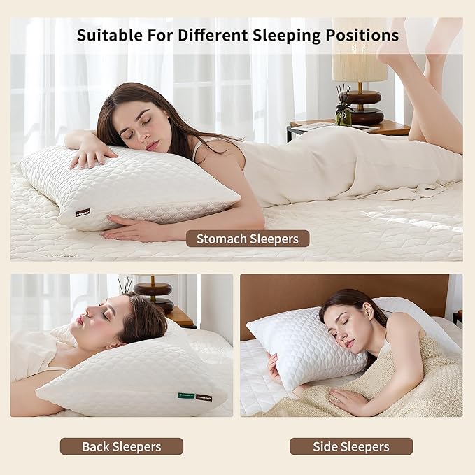 Cooling Pillow for Side Sleepers - Ergonomic Curved Design & Adjustable Shredded Memory Foam for Neck/Shoulder Pain Relief, Queen Size Bed Pillow with Washable Cover & Extra Fill (Crescent White)