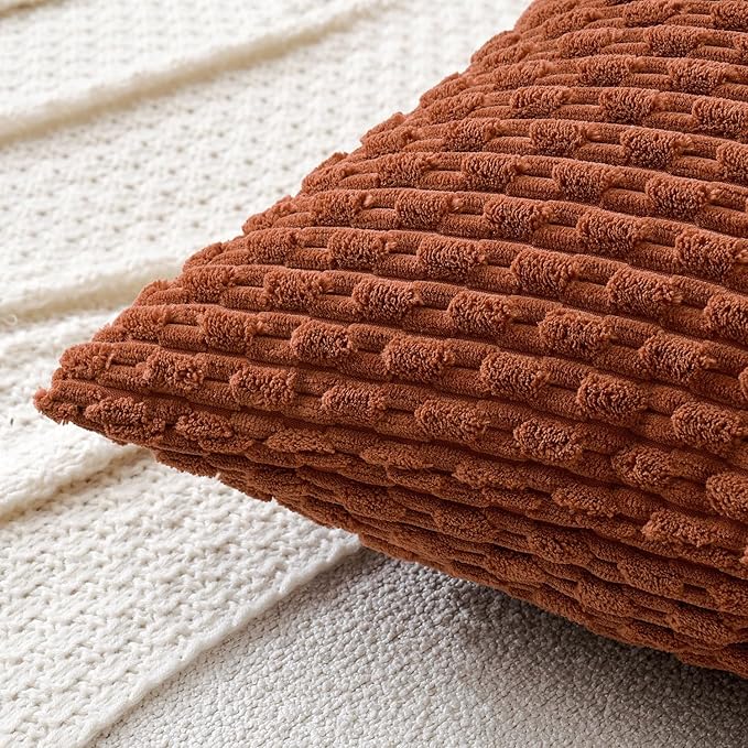 MIULEE Fall Burnt Throw Pillow Covers Soft Corduroy Decorative Set of 2 Boho Striped Pillow Covers Pillowcases Farmhouse Home Decor for Couch Bed Sofa Living Room 16x16 Inch