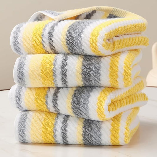 Quick Dry Hand Towels for Bathroom, 4 Pack 16"x27" - 100% Cotton | Soft | Absorbent | Lightweight, Striped Hand Towels Decorative Set, Luxury Towel Set for Showering & Guset, Yellow and Gray Stripe