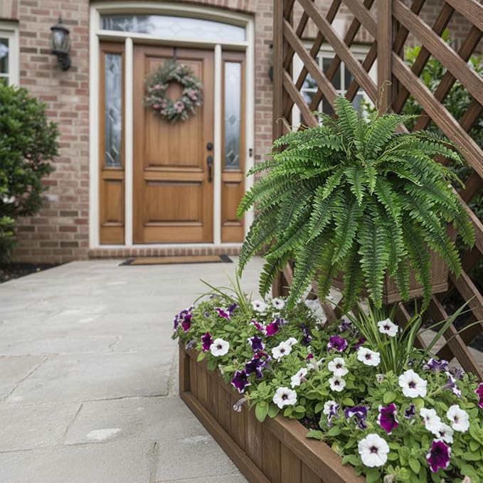 Trivon 28" Tall Outdoor Artificial Plants, Pack of 1 UV Resistant Artificial Boston Fern with 55 Branches, Faux Outdoor Flowers for Office & Living Room Decor, Fake Fall Mums Bush