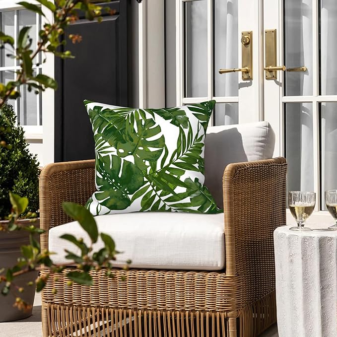LVTXIII Outdoor Throw Pillows, Decorative Throw Pillows with Inserts, 16"x16" Square Pillows for Bed, Couch, Sofa and Patio Furniture, Set of 2, Palm Green