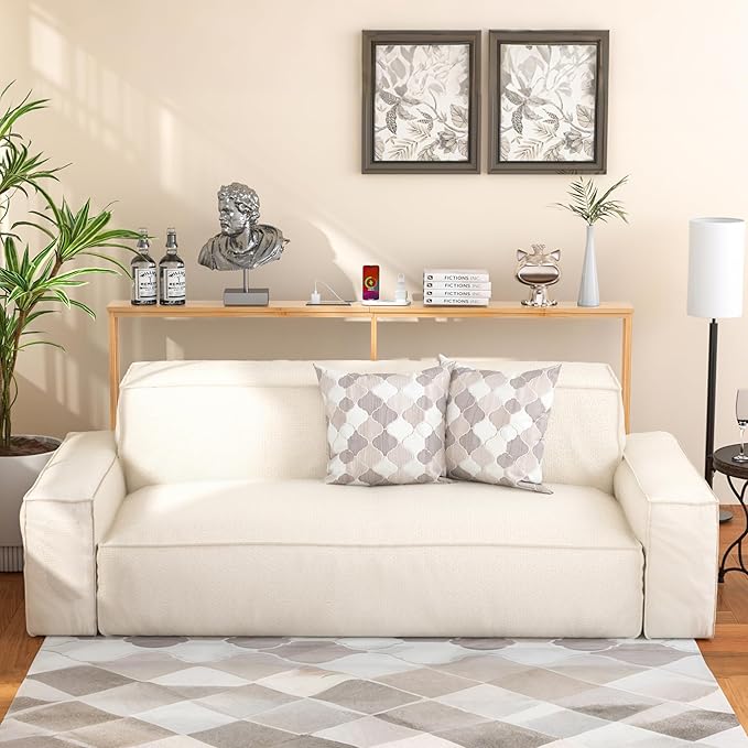 VASMIA 70.9 Inch Narrow Console Table with Outlet,Bamboo Behind Couch Sofa Table,Skinny Hallway Table for Entryway Living Room,Foyer,Natural