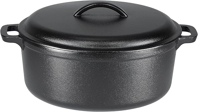 Amazon Basics Round Pre-Seasoned Cast Iron Dutch Oven Pot with Lid and Dual Handles, Heavy-Duty & Large, 7-Quart, Black