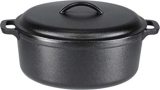 Amazon Basics Round Pre-Seasoned Cast Iron Dutch Oven Pot with Lid and Dual Handles, Heavy-Duty & Large, 7-Quart, Black