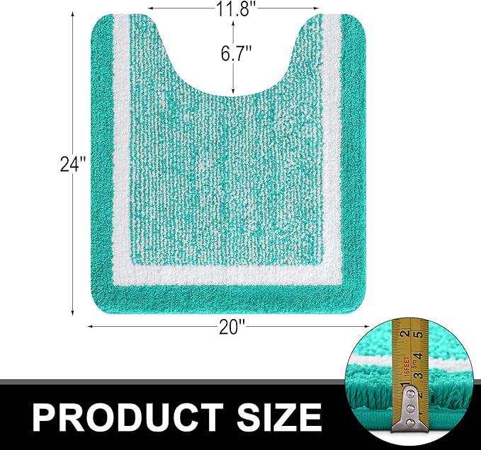 OLANLY Toilet Rugs U-Shaped 24x20, Extra Soft and Absorbent Microfiber Bathroom Rugs, Non-Slip, Machine Wash Dry, Plush Shaggy Contour Bath Mats for Toilet Base (Green and White)