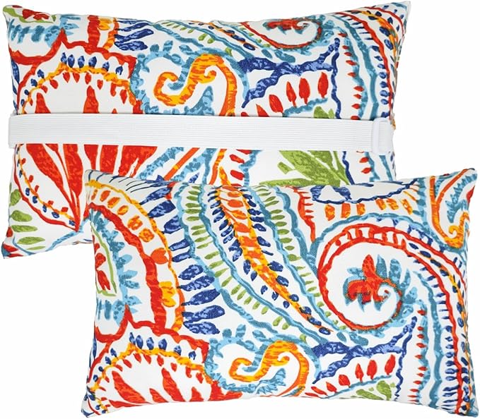 JMGBird Outdoor Pillow for Chaise Lounge Chair Set of 2 Waterproof Headrest Pillow Lumbar Pillows with Insert & Adjustable Elastic Strap for Beach Poolside Patio Office, 10x16 Inch