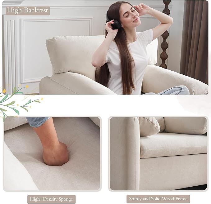 39" Modern Chenille Oversized Armchair, Wide Accent Chair, Single Sofa Chairs, Comfy Upholstered Reading Chair for Living Room, Bedroom, and Apartment (Beige)