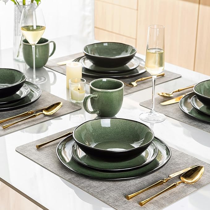 AmorArc Ceramic Dinnerware Sets,Handmade Reactive Glaze Stoneware Plates and Bowls Set,Highly Chip and Crack Resistant | Dishwasher & Microwave Safe Dishes Set,Service for 4 (12pc)