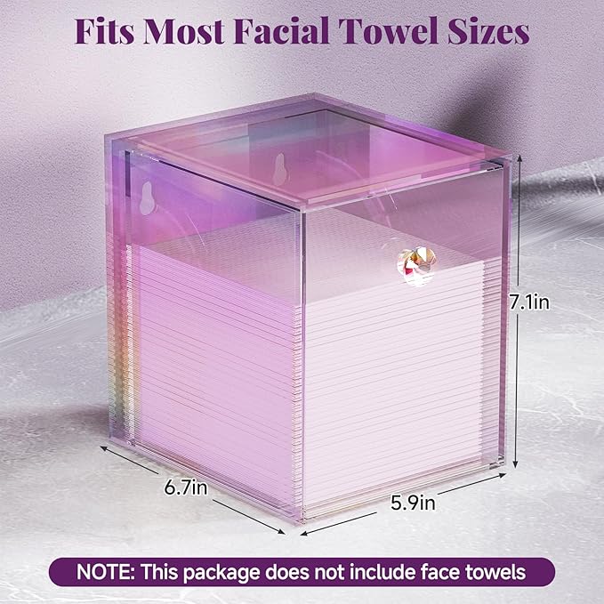 Delamu Disposable Facial Towels Storage Box - Stackable Acrylic Organizer Compatible with Clean Skin Club Towel XL, Bathroom Vanity Holder, Dustproof Multipurpose for Makeup, Skincare,Colorful