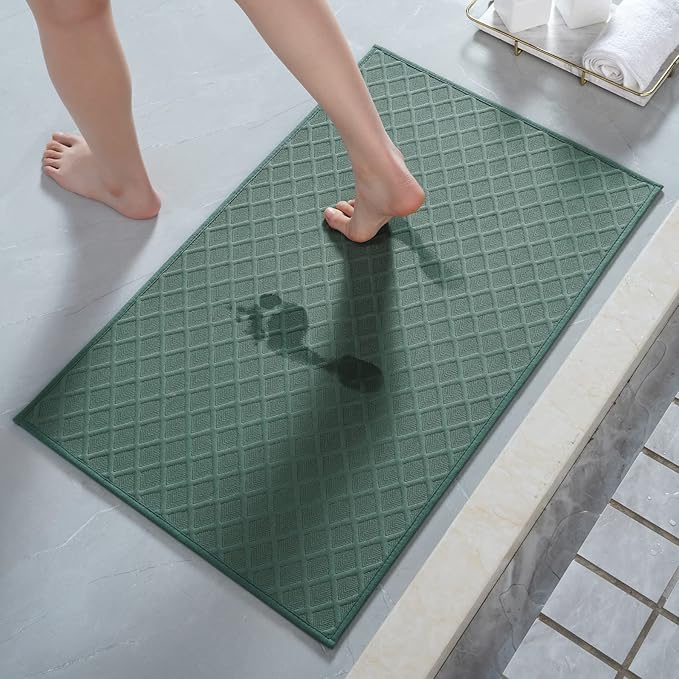 AMOAMI Ultra Thin Bathroom Rugs, Rubber Backed Bath Mats for Bathroom Non Slip, Absorbent Bathroom Mat for Floor, Shower, Sink(16"x24", Green)