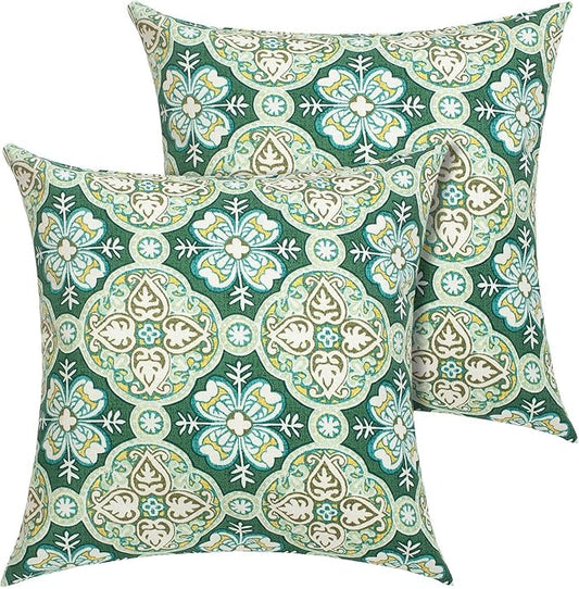 FUNHOME Outdoor Indoor Throw Pillows 18”x18”, Set of 2 Decorative Throw Pillows with Inserts, All Weather Water-Repellent Square Pillows for Bed, Couch, Sofa and Patio Furniture-Green Medal