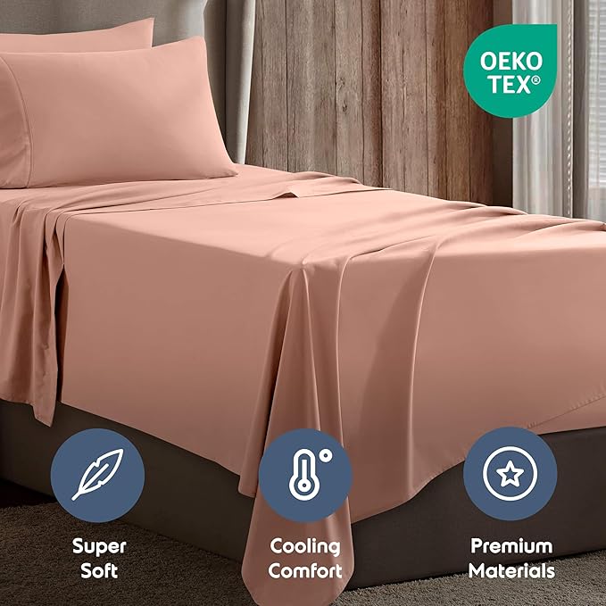 Nestl Twin Sheet Set - 1800 Ultra-Soft Microfiber Twin Bed Sheets - Double Brushed - Deep Pockets - Easy Fit - Extra Soft - 3 Piece Set - Bedding Sheets & Pillowcases (Twin, Peach)