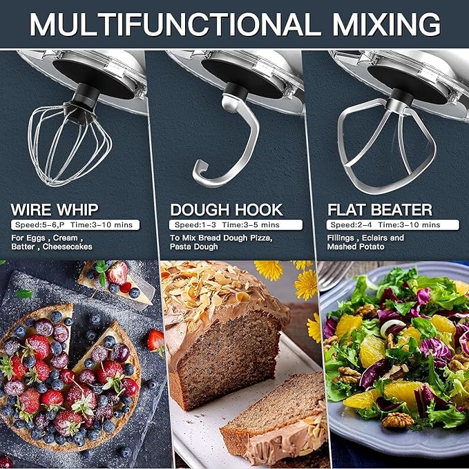 Kitchen Stand Mixer, 6.5Qt Household Stand Mixers, 660W 6+P Speed Tilt-Head Electric Dough Mixer, Food Mixers for Daily Use with Dough Hooks, Whisk, Beater