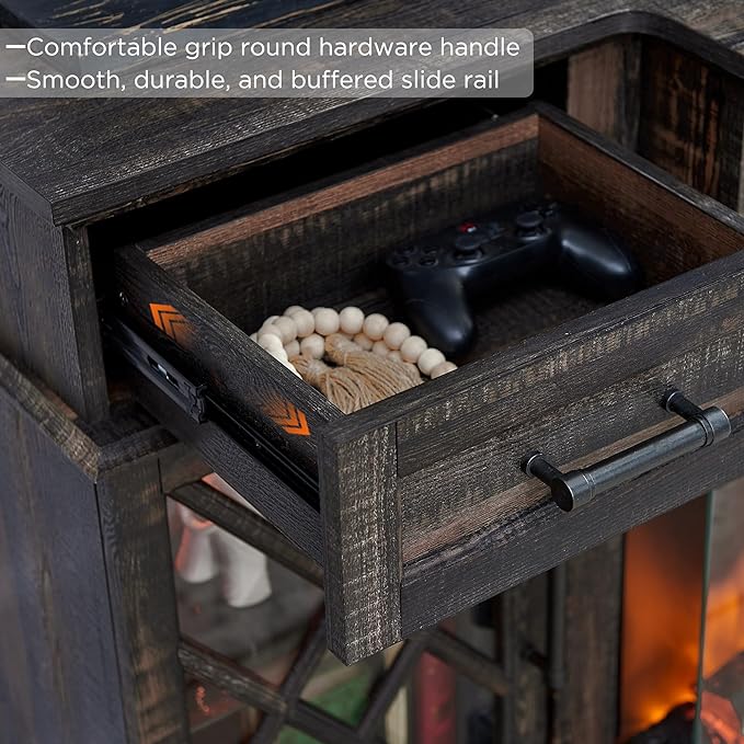 OKD 70'' TV Stand with 36'' Electric Fireplace, Media Entertainment Center for TVs Up to 80'', Modern Farmhouse 3-Sided Glass TV Stand with 3 Color Lights & 5 Flame Speeds, Dark Rustic Oak