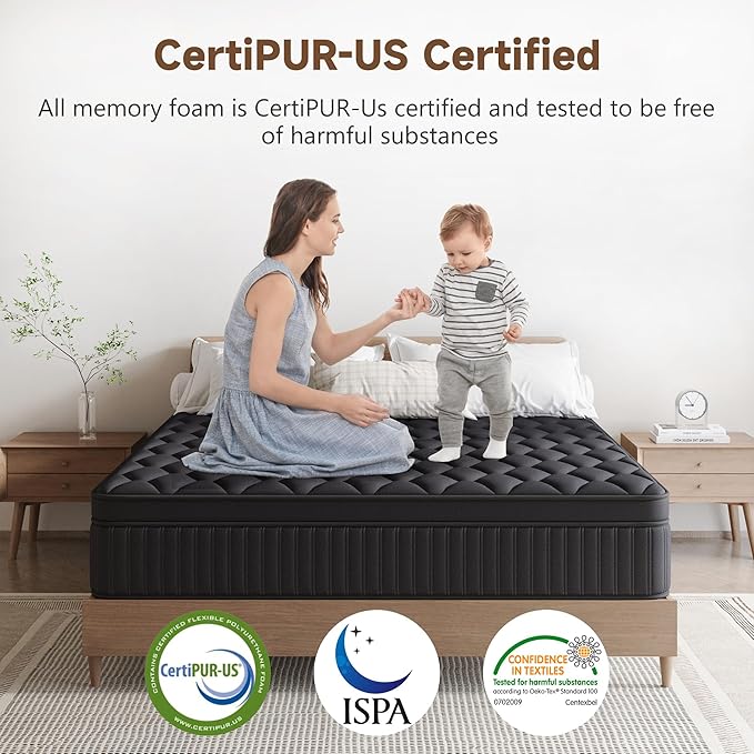 King Mattress, 12 Inch King Medium Firm Hybrid Mattress in a Box, Individual Pocket Spring for Pressure Relief & Motion Isolation, Reinforced Edge Support, CertiPUR-US Certified