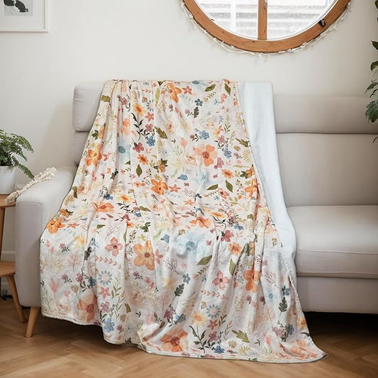 Floral Fluffy Cozy Blanket for Bed-Boho Super Soft Throw Blanket for Couch-Floral Birthday Gift for Women 50×60 inches