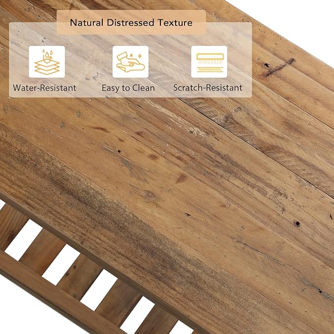 Reclaimed Solid Wood Console Table, 59" Long Farmhouse Entryway Tables, Rectangular Couch Table Behind Sofa, 2 Tiers Accent Tables for Hallway, Entrance, Foyer, Living Room