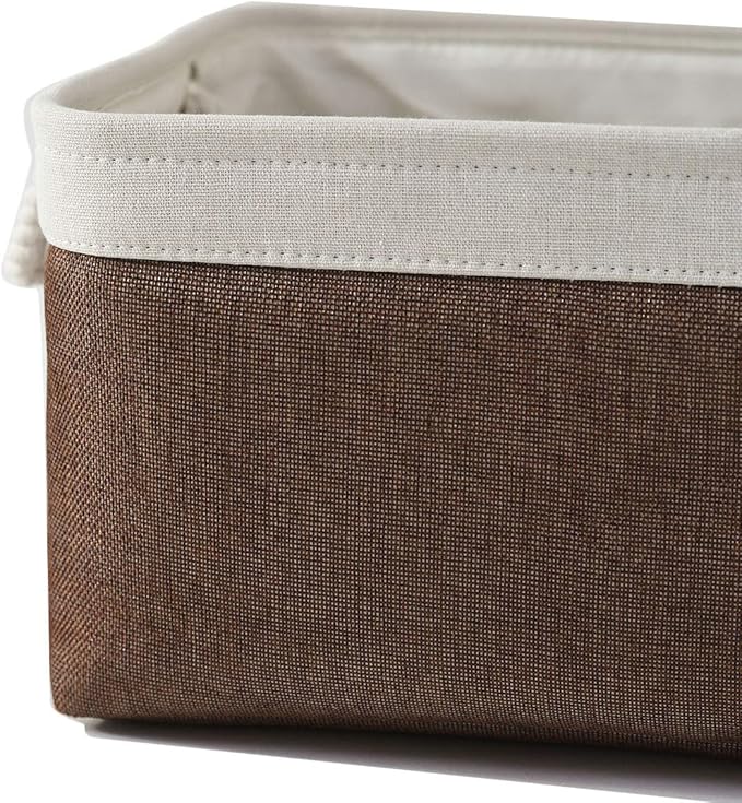 Large Storage Baskets for Shelves, Fabric Baskets for Organizing, Collapsible Storage Bins for Closet, Nursery, Clothes, Home & Office [3-Pack, White&Brown]
