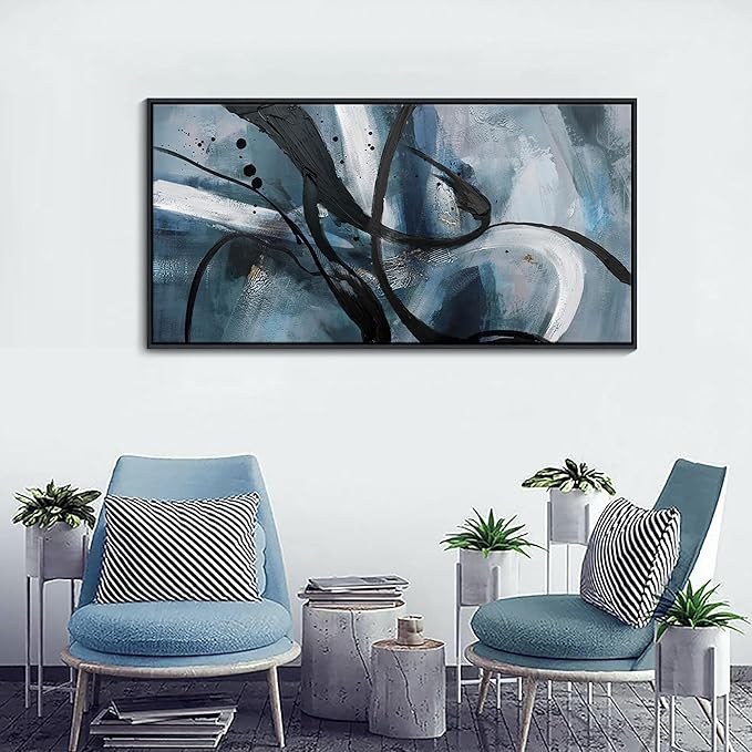 Abstract Wall Art - Black and White Graffiti Decor Modem Minimalist Art Large Canvas Wall Decoration for Living Room Bedroom Office Painting Framed Pictures Artwork Size 24×48Inch