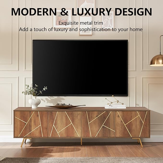 75" Modern TV Stand for TV, Wood Entertainment Center with Storage Cabinet, Media TV Console for Living Room and Bedroom, Rustic Oak