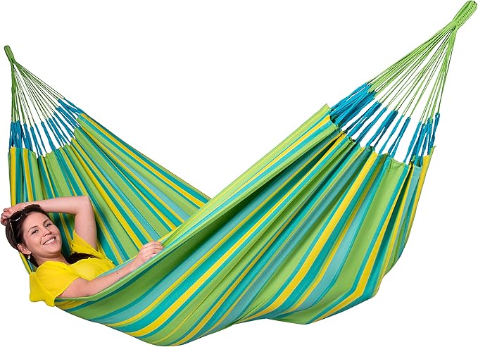LA SIESTA - Large Double Brisa Classic Hammock & CasaMount - Suspension Kit for Walls & Beams - Weather Resistant Portable Hammock - 2-Person - Lime