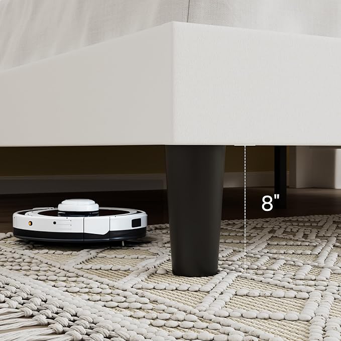 SHA CERLIN Full Size Velvet Upholstered Platform Bed Frame with Vertical Channel Tufted Wingback Headboard, Wooden Slats Support, Easy Assembly, Under Bed Storage, No Box Spring Required, White