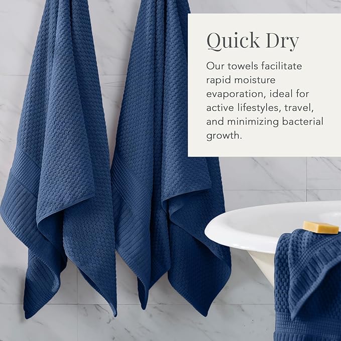 NY Loft 100% Cotton Hand Towels| 6 Pack Hand Towel Set | Absorbent & Quick-Dry Hand Towels 16" x 28" |Textured and Durable Cotton | Trinity Collection (6 Pack Hand Towel, Navy Blue)