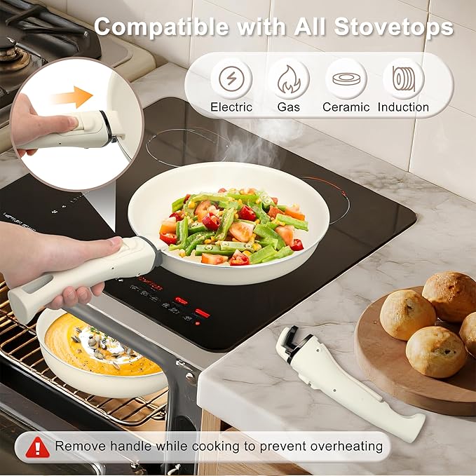 FAB&DELUXE Nonstick Cookware Set,13 Pcs Nonstick Pots and Pans with Lids, Aluminum Induction Cooking Set with Detachable Handle, Oven Safe, Non Toxic Healthy Kitchen Cookware Sets, PFAS and PFOA Free