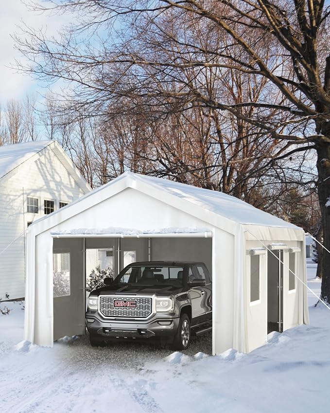 10X20 Ft Carport, Portable Carport with 4 Roll-Up Windows,Doors,Car Port with 200g PE Tarp for Car Boat Truck Motorcycle, Waterproof & UV Protected, Anti-Snow Portable Garage Kit Tent