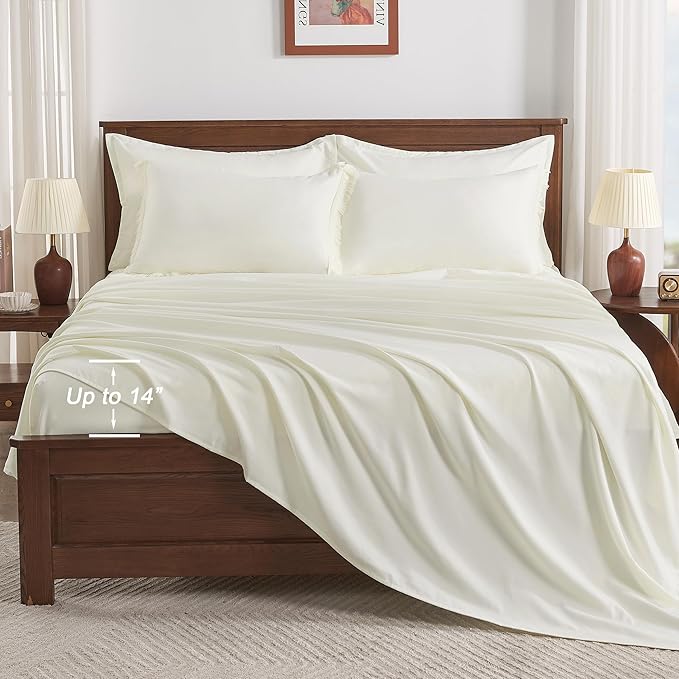 Andency California King Size Comforter Set with Sheets Ivory - 7 Pieces Cal King Bed in a Bag Boho Bedding Sets, Ivory Bed Set with Comforter, Sheets, Pillowcases & Shams