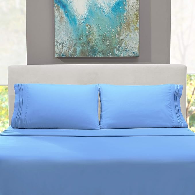 Nestl Full Sheet Set - Luxury 1800 Ultra-Soft Microfiber Full Bed Sheets - Double Brushed - Deep Pockets - Easy Fit - 4 Piece Set - Bedding Sheets & Pillowcases (Full, Calm Blue)