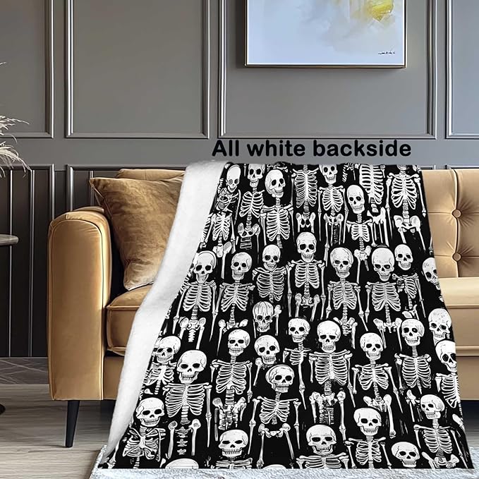 Skull Skeleton Blanket Throw, Lightweight Fleece Printed Throw Blanket, Skull Gifts for Women and Men, Home Decor, 50x60 Inches