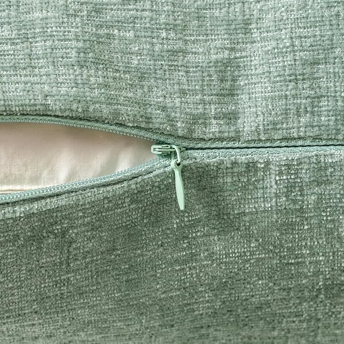 MIULEE Pack of 2 Couch Throw Pillow Covers 12x20 Inch Soft Greyish Green Chenille Pillow Covers for Sofa Living Room Solid Dyed Pillow Cases