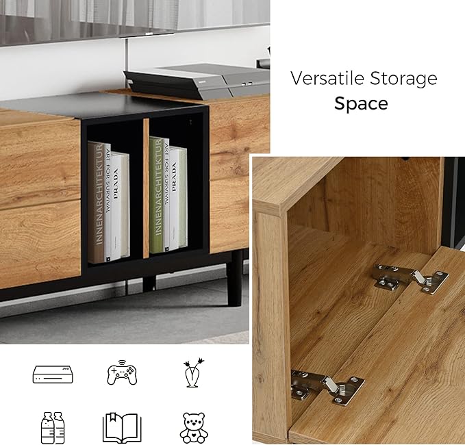 Merax Modern TV Entertainment Center with 3 Cabinets & Open Shelves, Wood TV Stand for TVs Up to 80” for Living Room Bedroom (Natural)