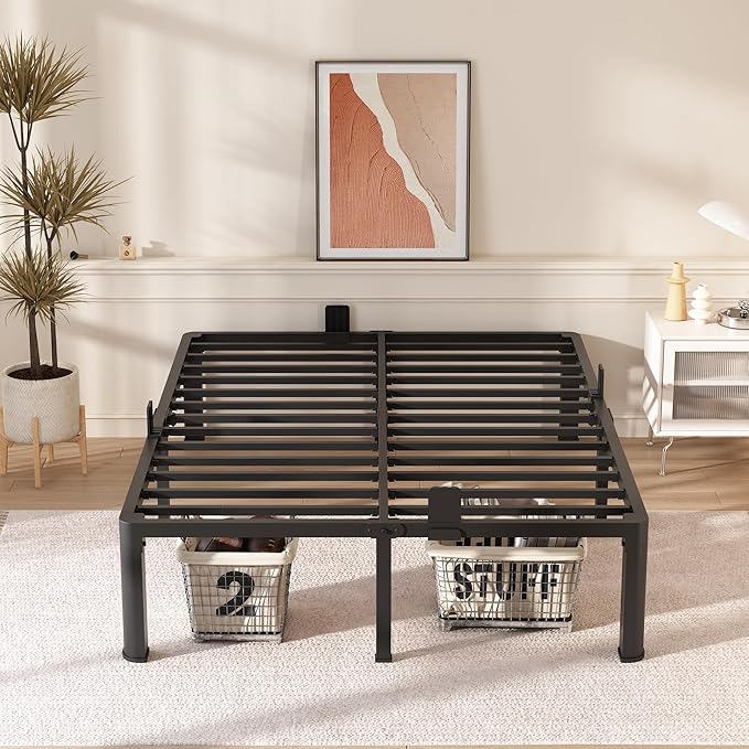 FUIOBYVV California King Bed Frame with Round Corner Edge Legs 16 inch High 3500 lbs Heavy Duty Metal Platform Bed Frame King Size No Box Spring Needed/Noise Free/Steel Slat Support/Non-Slip Black