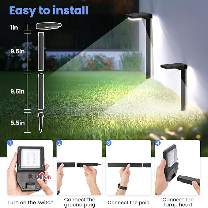 Solar Pathway Lights Outdoor, Smart Color Changing with 9-in-1 (Warm White/Cool White/RGBCW) Modes,Bright Landscape Lighting Waterproof for Walkway,Garden,Driveway,Yard,Patio(4pack)