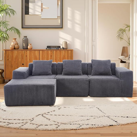 Sectional Couches for Living Room 125" L Shaped Cloud Couch Modern Modular Sectional Sofa Bad, Boneless Couch Oversized with Deep Seat, No Assembly Required, Dark Gray