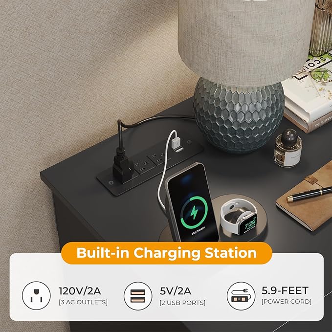 Hasuit 8 Drawer Dresser for Bedroom, Large Chest of Drawers with Charging Station, 55.1'' Wide Storage Clothes Closet Organizer, Long Dresser TV Stand for Living Room, Black