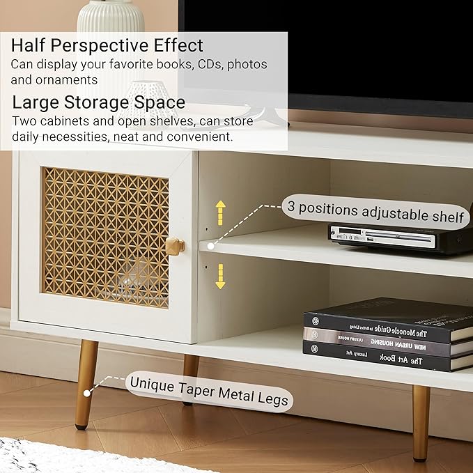 Modern TV Stand for Living Room, Media Console, Entertainment Center with Storage Cabinets for TVs up to 65", Off White
