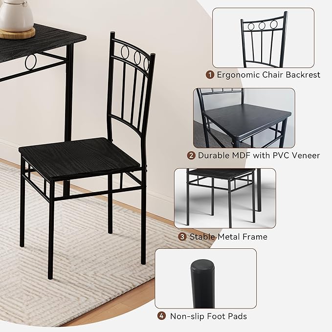 Vipbear 5-Piece Kitchen Table Set,Kitchen Dining Table Set for 4,Dining Room Table Sets,Rectangular Kitchen Table Set with 4 Chairs for Small Space, Dinette,Apartment,Black