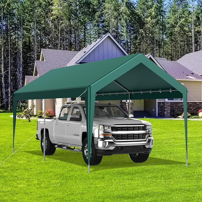 10x20FT Heavy Duty Carport, Portable Car Canopy Garage Boat Shelter Party Tent, UV Resistant Waterproof Carport Canopy with Four Wind-Resistant Ropes, Green