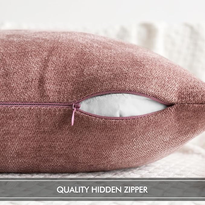MIULEE Pack of 2 Blush Pink Decorative Pillow Covers 18x18 Inch Soft Chenille Couch Spring Throw Pillows Farmhouse Cushion Covers for Valentine's Day Home Decor Sofa Bedroom Living Room