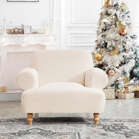 41.75" Oversized Modern Accent Chair w/Chenille Fabric,Wide& Round Arm, Single Sofa Chair for Bedroom,Living Room,Apartment,Study Room (1, Khaki)