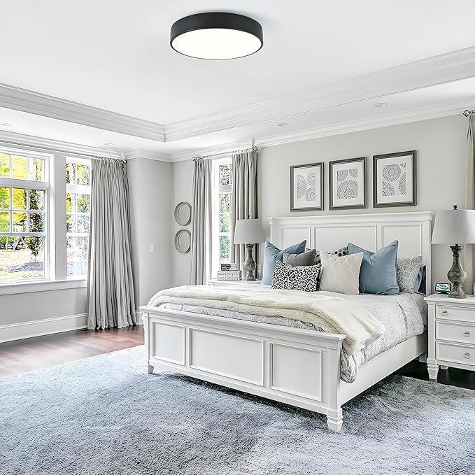 Modern Flush Mount Ceiling Light, 3-Lights Black Ceiling Light, Minimalistic Ceiling Lamp Acrylic Shade Lighting Fixture for Bedroom Laundry Room Bathroom Hallway(15.8 Inch)