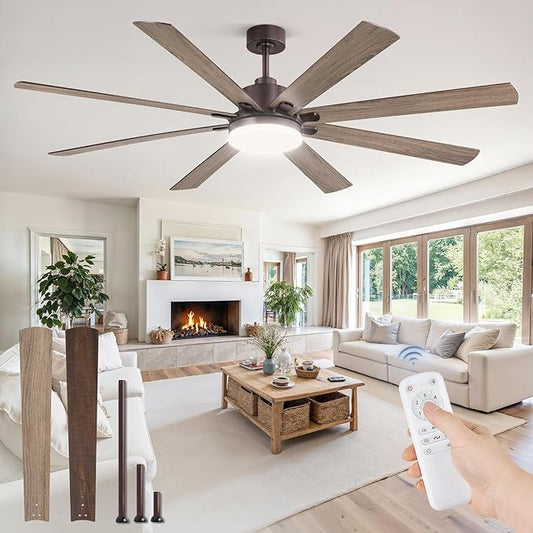 72 Inch Ceiling Fans with Lights, Brown Farmhouse Ceiling Fan with Light, large LED Panel, Quiet Reversible DC Motor, 6-Speeds, 3CCT, large Ceiling Fans with Remote for Patio, Living Room, Garage